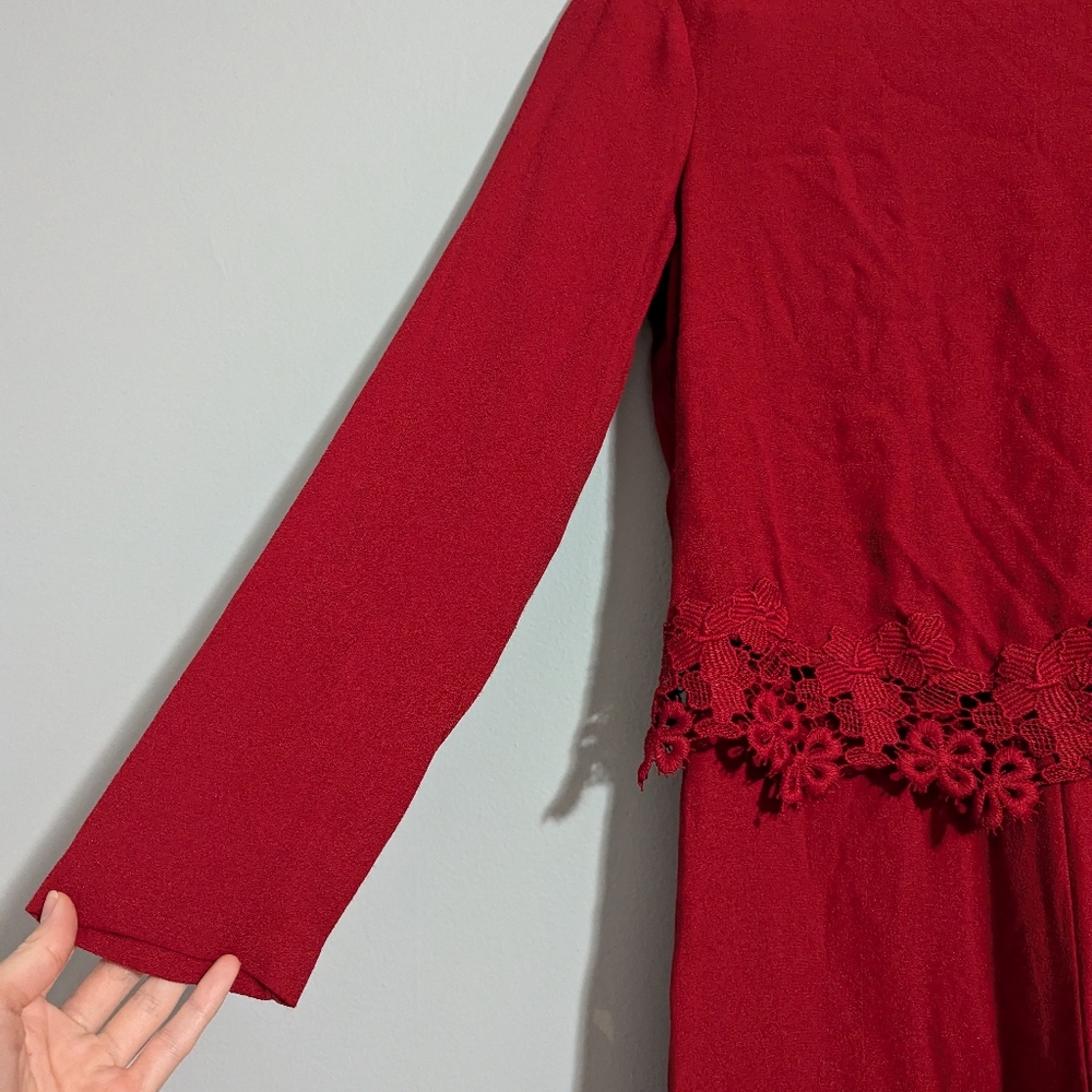 Zara Woman Red Lace Long Sleeve Romper Women's XS Romantic Holiday - Picture 7 of 11